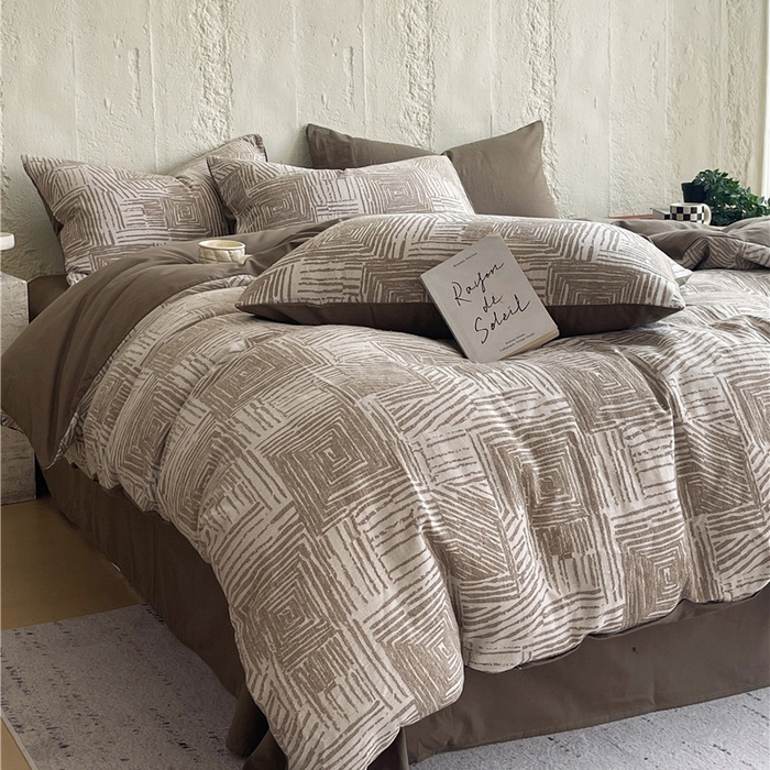 91家纺网 家纺一手货源 找家纺 琪格格纺织 2025新款复古简约棉麻轻奢大提花全棉加厚磨毛四件套 摩卡-棕