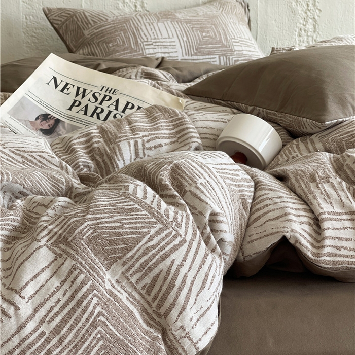 91家纺网 家纺一手货源 找家纺 琪格格纺织 2025新款复古简约棉麻轻奢大提花全棉加厚磨毛四件套 摩卡-棕