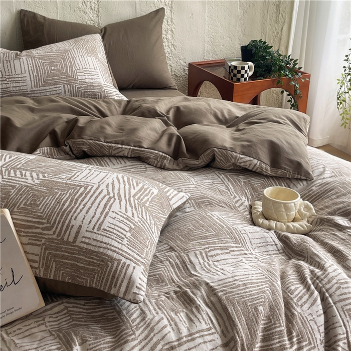 91家纺网 家纺一手货源 找家纺 琪格格纺织 2025新款复古简约棉麻轻奢大提花全棉加厚磨毛四件套 摩卡-棕