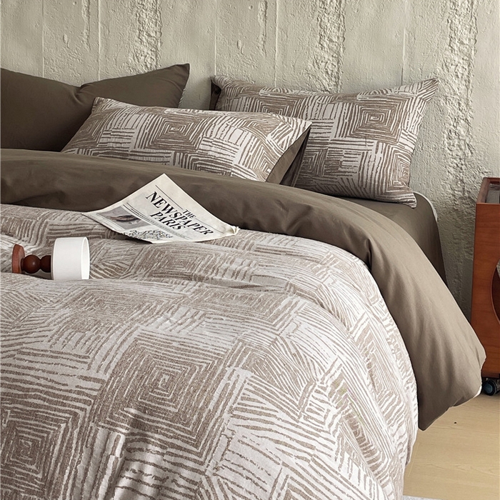 91家纺网 家纺一手货源 找家纺 琪格格纺织 2025新款复古简约棉麻轻奢大提花全棉加厚磨毛四件套 摩卡-棕