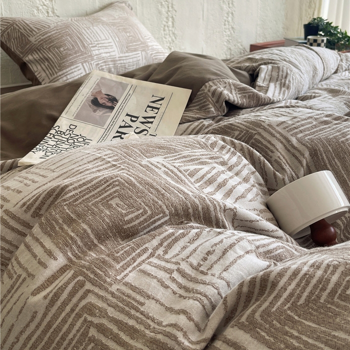 91家纺网 家纺一手货源 找家纺 琪格格纺织 2025新款复古简约棉麻轻奢大提花全棉加厚磨毛四件套 摩卡-棕