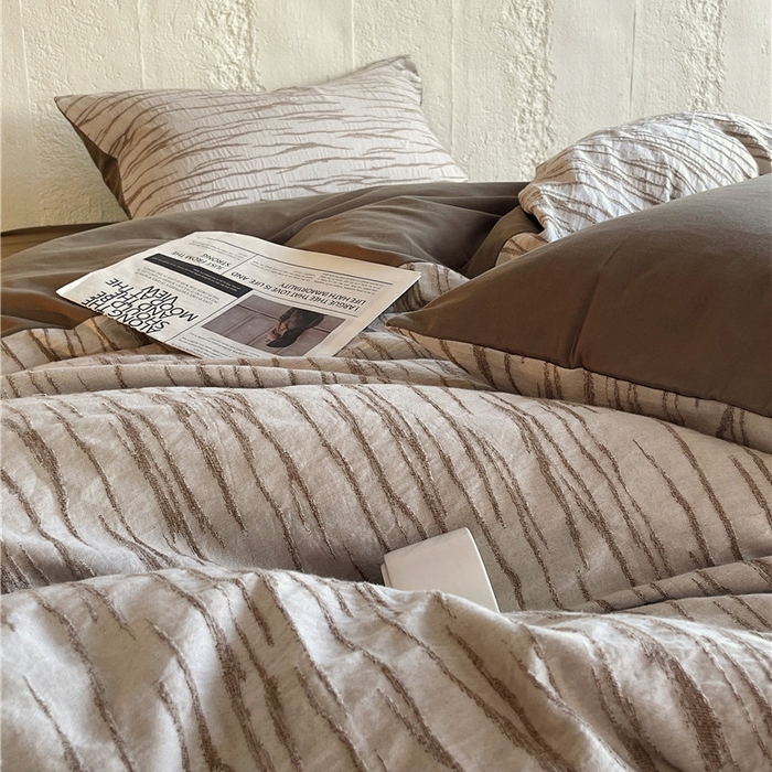 91家纺网 家纺一手货源 找家纺 琪格格纺织 2025新款复古简约棉麻轻奢大提花全棉加厚磨毛四件套 纳斯-棕