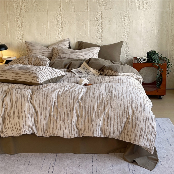 91家纺网 家纺一手货源 找家纺 琪格格纺织 2025新款复古简约棉麻轻奢大提花全棉加厚磨毛四件套 纳斯-棕