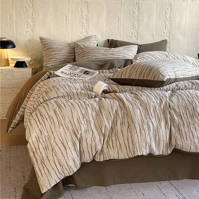 91家纺网 家纺一手货源 找家纺 琪格格纺织 2025新款复古简约棉麻轻奢大提花全棉加厚磨毛四件套 纳斯-棕