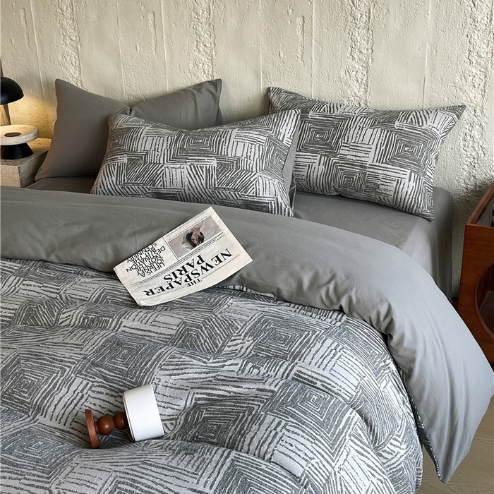 91家纺网 家纺一手货源 找家纺 琪格格纺织 2025新款复古简约棉麻轻奢大提花全棉加厚磨毛四件套 摩卡-灰