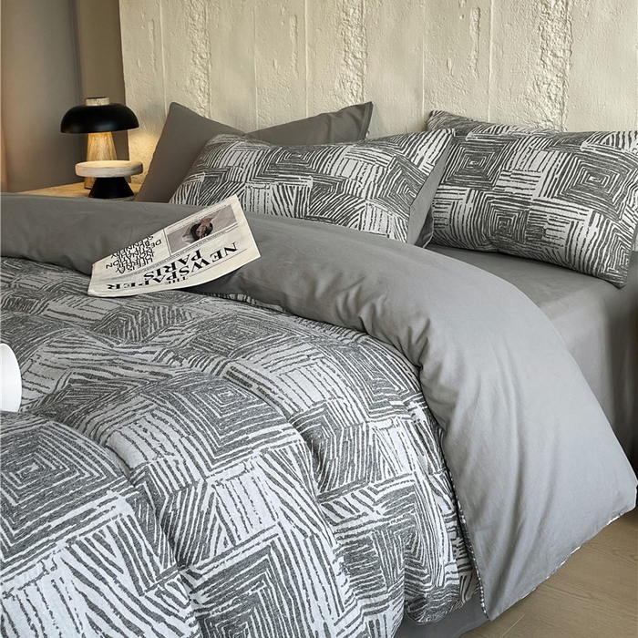 91家纺网 家纺一手货源 找家纺 琪格格纺织 2025新款复古简约棉麻轻奢大提花全棉加厚磨毛四件套 摩卡-灰