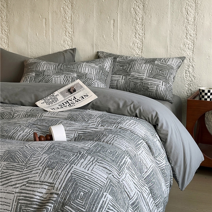 91家纺网 家纺一手货源 找家纺 琪格格纺织 2025新款复古简约棉麻轻奢大提花全棉加厚磨毛四件套 摩卡-灰