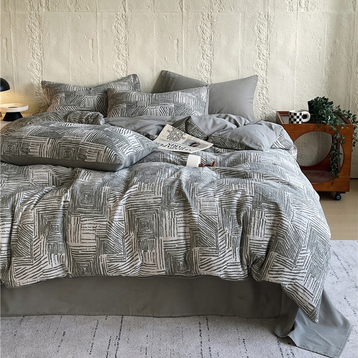 91家纺网 家纺一手货源 找家纺 琪格格纺织 2025新款复古简约棉麻轻奢大提花全棉加厚磨毛四件套 摩卡-灰