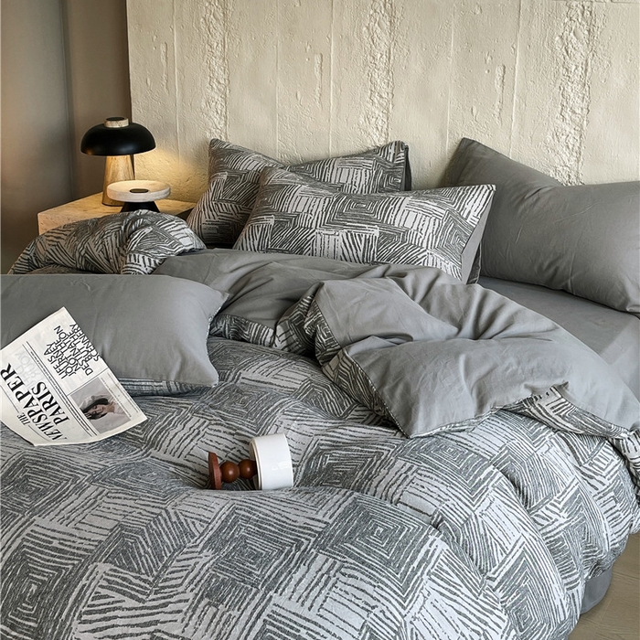 91家纺网 家纺一手货源 找家纺 琪格格纺织 2025新款复古简约棉麻轻奢大提花全棉加厚磨毛四件套 摩卡-灰