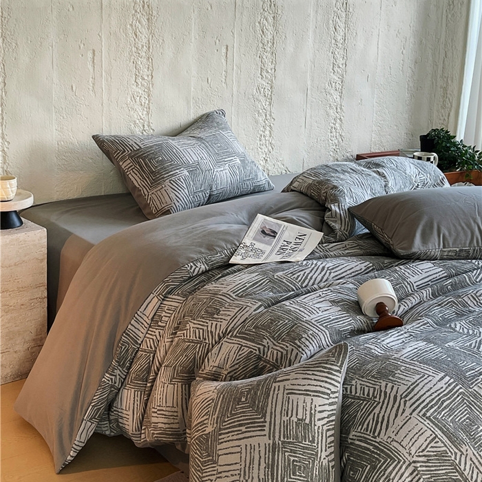 91家纺网 家纺一手货源 找家纺 琪格格纺织 2025新款复古简约棉麻轻奢大提花全棉加厚磨毛四件套 摩卡-灰