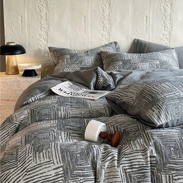 91家纺网 家纺一手货源 找家纺 琪格格纺织 2025新款复古简约棉麻轻奢大提花全棉加厚磨毛四件套 摩卡-灰