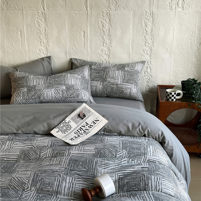 91家纺网 家纺一手货源 找家纺 琪格格纺织 2025新款复古简约棉麻轻奢大提花全棉加厚磨毛四件套 摩卡-灰