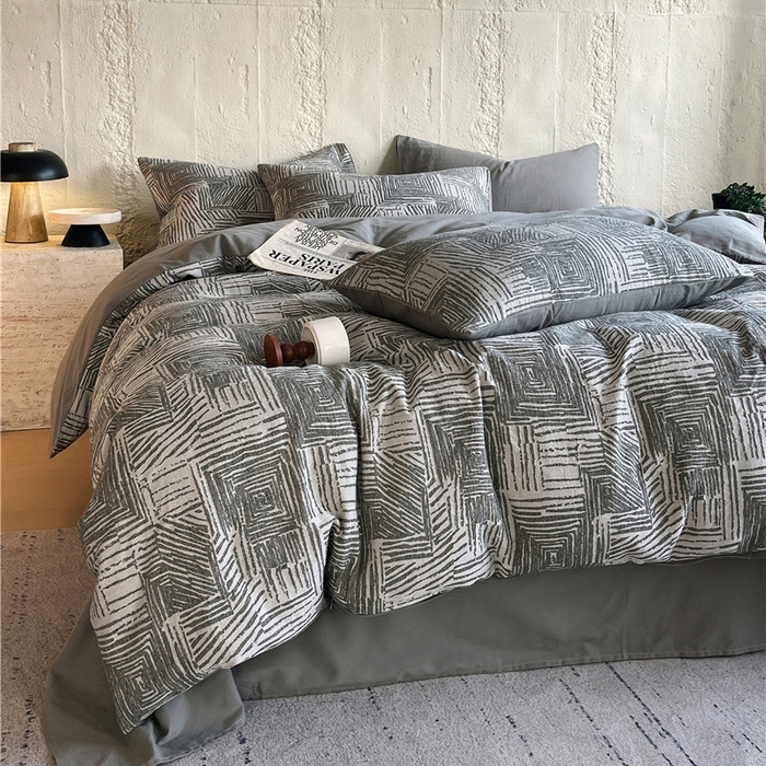 91家纺网 家纺一手货源 找家纺 琪格格纺织 2025新款复古简约棉麻轻奢大提花全棉加厚磨毛四件套 摩卡-灰