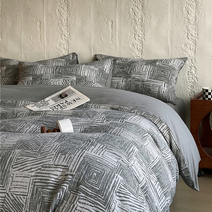 91家纺网 家纺一手货源 找家纺 琪格格纺织 2025新款复古简约棉麻轻奢大提花全棉加厚磨毛四件套 摩卡-灰