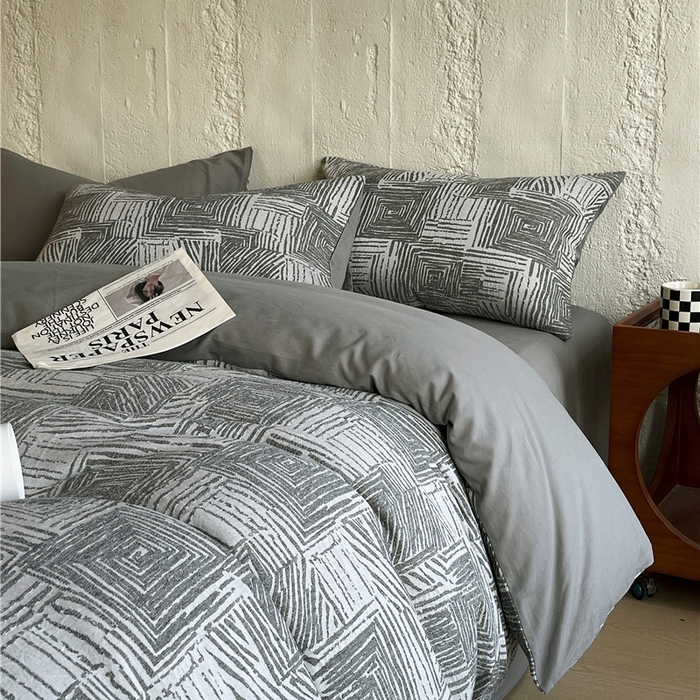 91家纺网 家纺一手货源 找家纺 琪格格纺织 2025新款复古简约棉麻轻奢大提花全棉加厚磨毛四件套 摩卡-灰