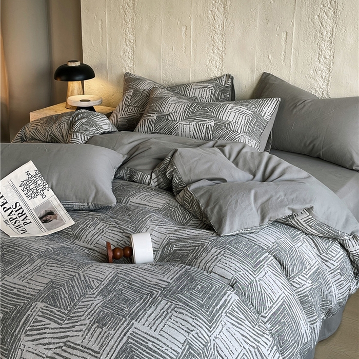 91家纺网 家纺一手货源 找家纺 琪格格纺织 2025新款复古简约棉麻轻奢大提花全棉加厚磨毛四件套 摩卡-灰