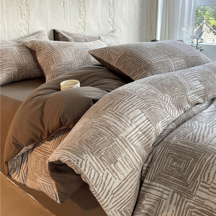 琪格格纺织 2025新款复古简约棉麻轻奢大提花全棉加厚磨毛四件套 摩卡-棕