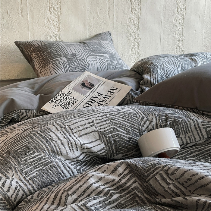 91家纺网 家纺一手货源 找家纺 琪格格纺织 2025新款复古简约棉麻轻奢大提花全棉加厚磨毛四件套 摩卡-灰