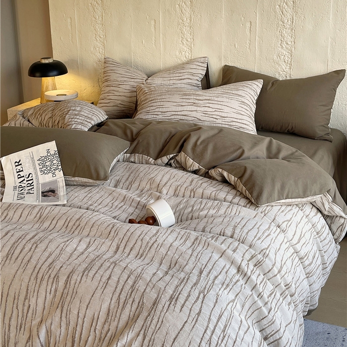 91家纺网 家纺一手货源 找家纺 琪格格纺织 2025新款复古简约棉麻轻奢大提花全棉加厚磨毛四件套 纳斯-棕