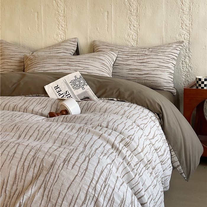 91家纺网 家纺一手货源 找家纺 琪格格纺织 2025新款复古简约棉麻轻奢大提花全棉加厚磨毛四件套 纳斯-棕