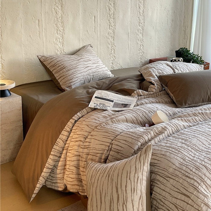 91家纺网 家纺一手货源 找家纺 琪格格纺织 2025新款复古简约棉麻轻奢大提花全棉加厚磨毛四件套 纳斯-棕