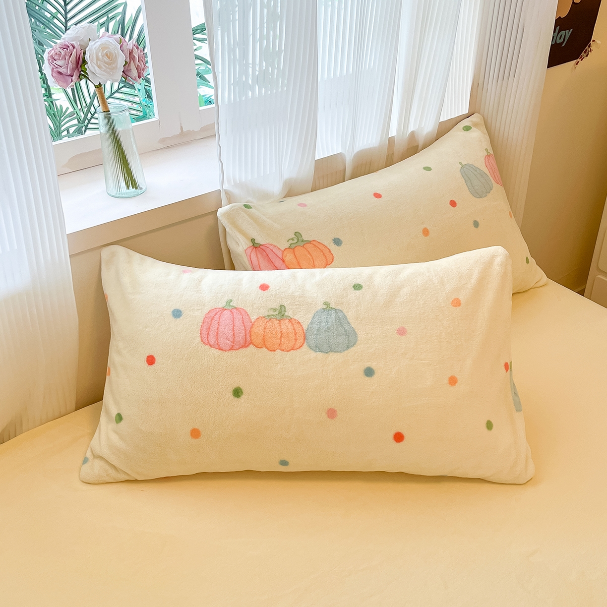 91家纺网 家纺一手货源 找家纺 慕澄家纺 2025新款小清新牛奶绒印花四件套 奶南瓜