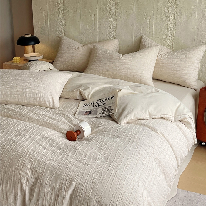 91家纺网 家纺一手货源 找家纺 琪格格纺织 2025新款复古简约棉麻轻奢大提花全棉加厚磨毛四件套 纳斯-本色麻