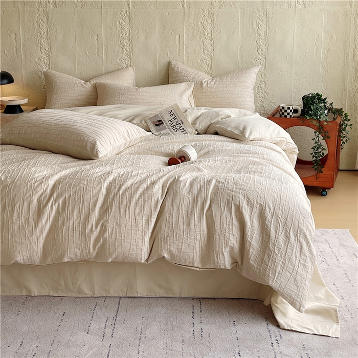 91家纺网 家纺一手货源 找家纺 琪格格纺织 2025新款复古简约棉麻轻奢大提花全棉加厚磨毛四件套 纳斯-本色麻