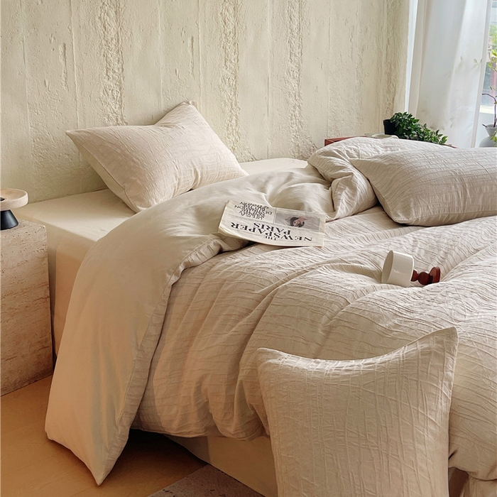 91家纺网 家纺一手货源 找家纺 琪格格纺织 2025新款复古简约棉麻轻奢大提花全棉加厚磨毛四件套 纳斯-本色麻