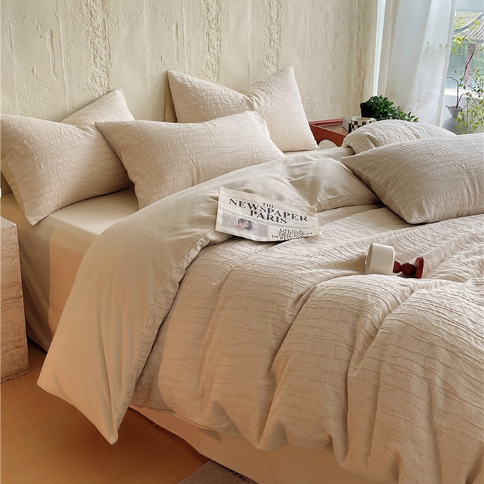 91家纺网 家纺一手货源 找家纺 琪格格纺织 2025新款复古简约棉麻轻奢大提花全棉加厚磨毛四件套 纳斯-本色麻