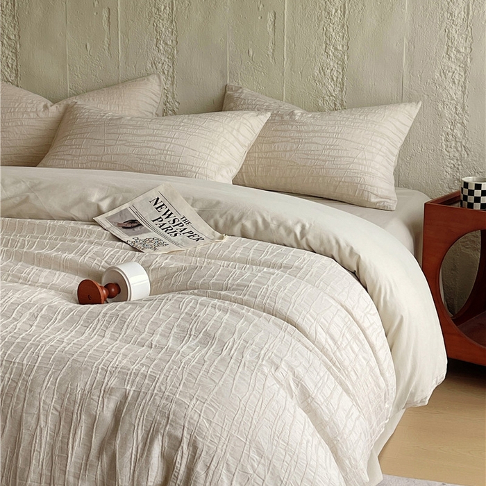 91家纺网 家纺一手货源 找家纺 琪格格纺织 2025新款复古简约棉麻轻奢大提花全棉加厚磨毛四件套 纳斯-本色麻