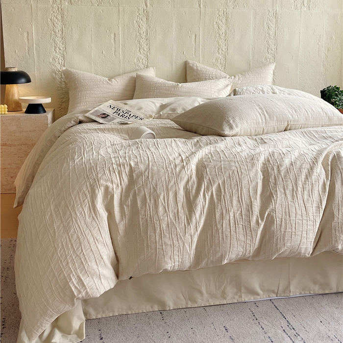 91家纺网 家纺一手货源 找家纺 琪格格纺织 2025新款复古简约棉麻轻奢大提花全棉加厚磨毛四件套 纳斯-本色麻