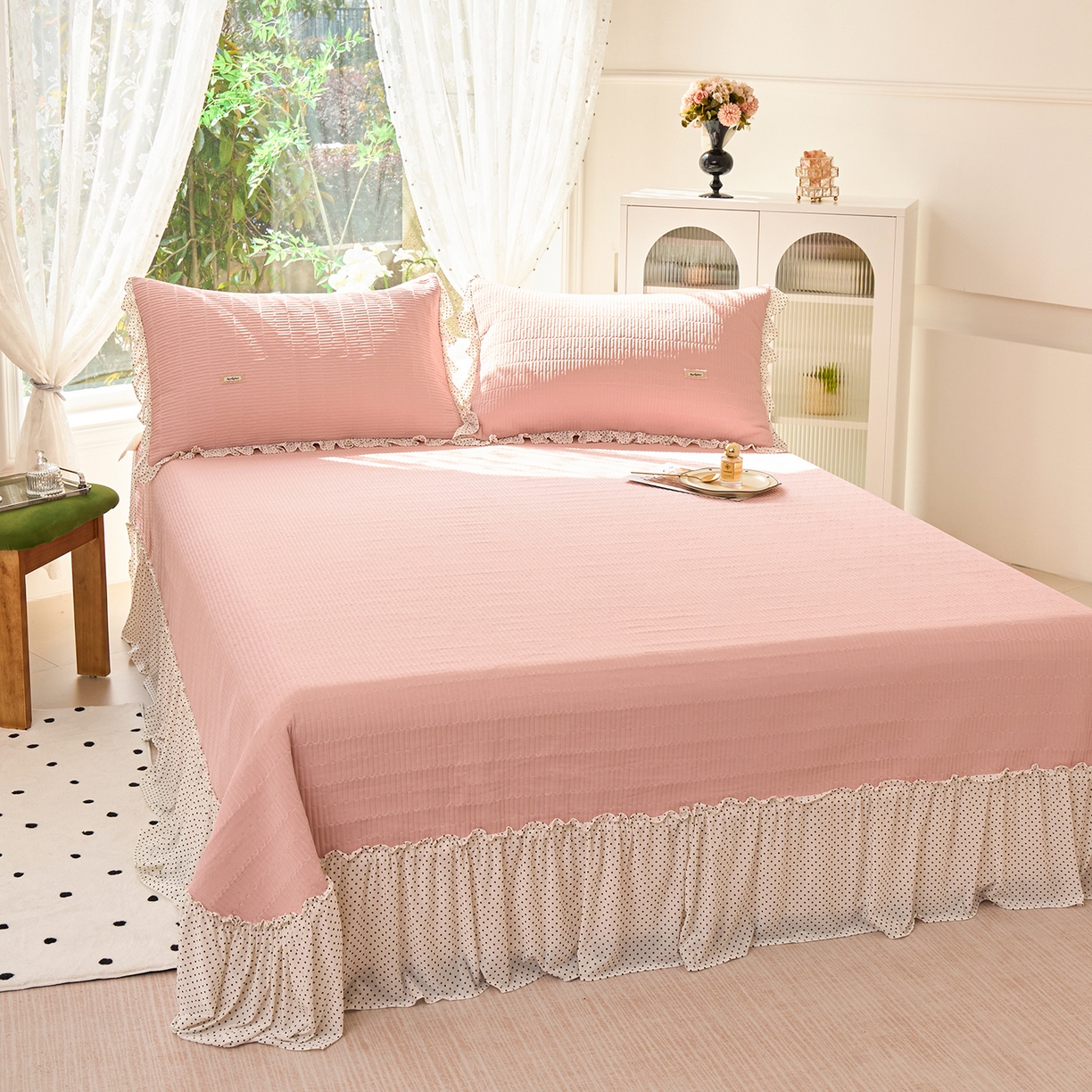 91家纺网 家纺一手货源 找家纺 优希家纺 2025新款芬妮夏被四件套 粉色