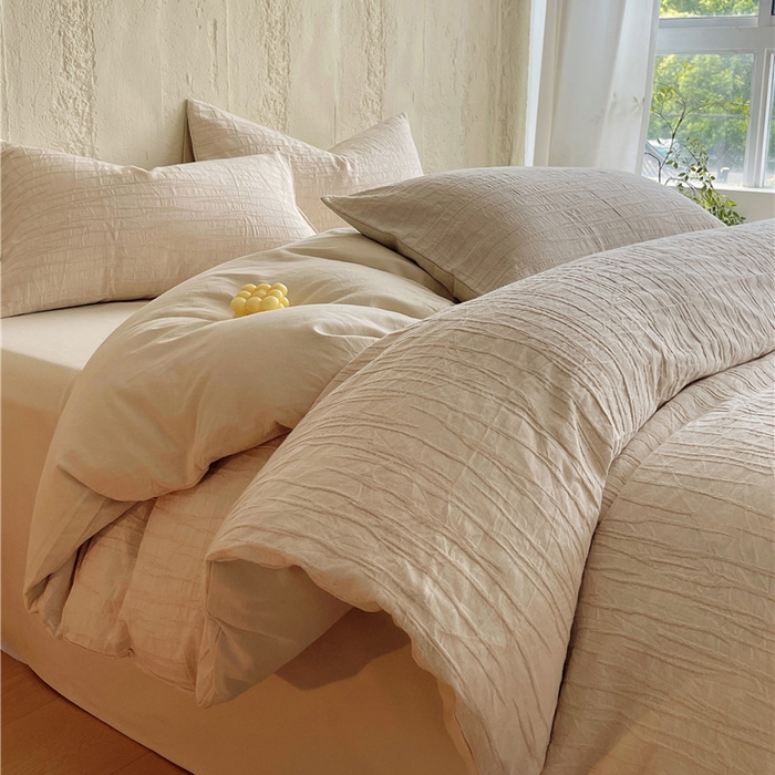 琪格格纺织 2025新款复古简约棉麻轻奢大提花全棉加厚磨毛四件套 纳斯-本色麻