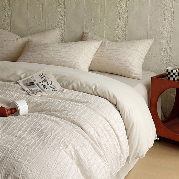 91家纺网 家纺一手货源 找家纺 琪格格纺织 2025新款复古简约棉麻轻奢大提花全棉加厚磨毛四件套 纳斯-本色麻