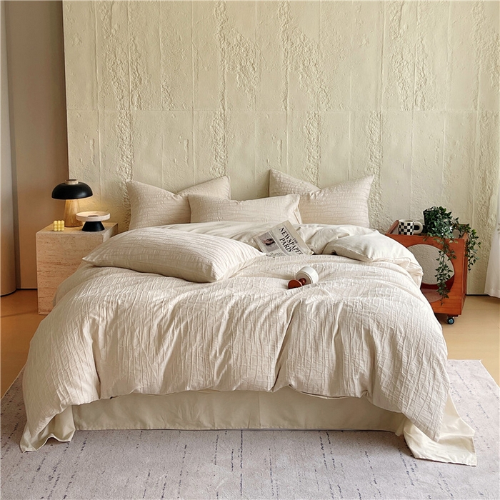 91家纺网 家纺一手货源 找家纺 琪格格纺织 2025新款复古简约棉麻轻奢大提花全棉加厚磨毛四件套 纳斯-本色麻