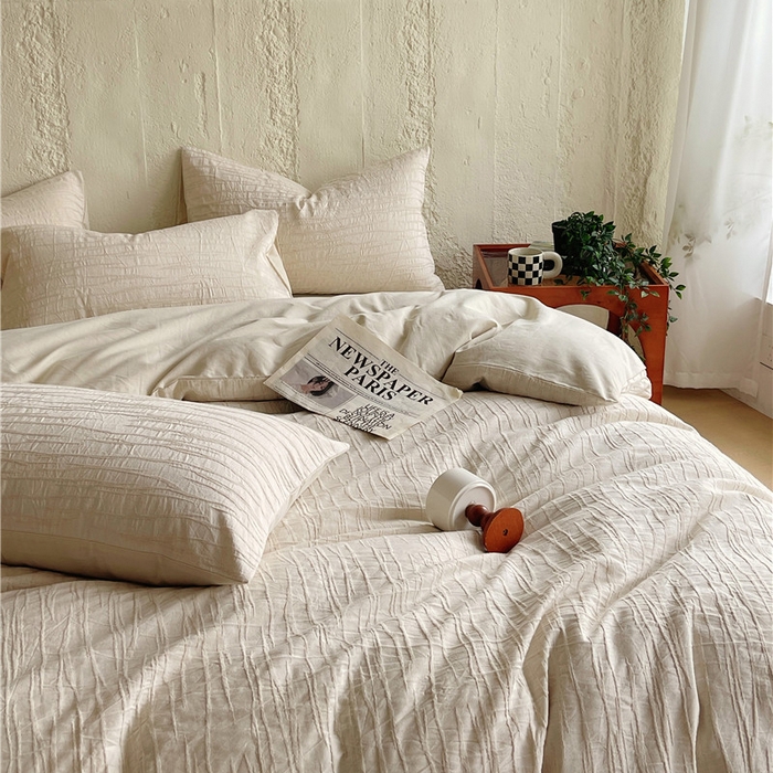 91家纺网 家纺一手货源 找家纺 琪格格纺织 2025新款复古简约棉麻轻奢大提花全棉加厚磨毛四件套 纳斯-本色麻