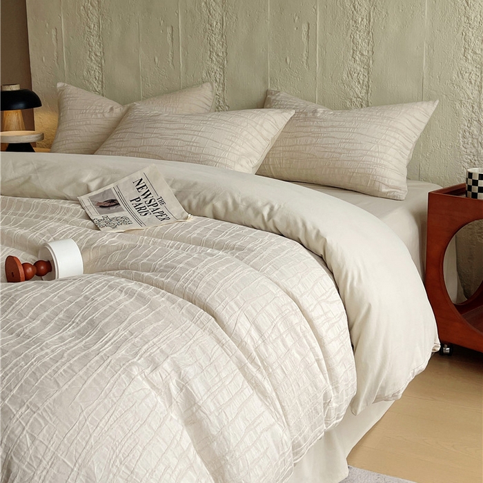 91家纺网 家纺一手货源 找家纺 琪格格纺织 2025新款复古简约棉麻轻奢大提花全棉加厚磨毛四件套 纳斯-本色麻