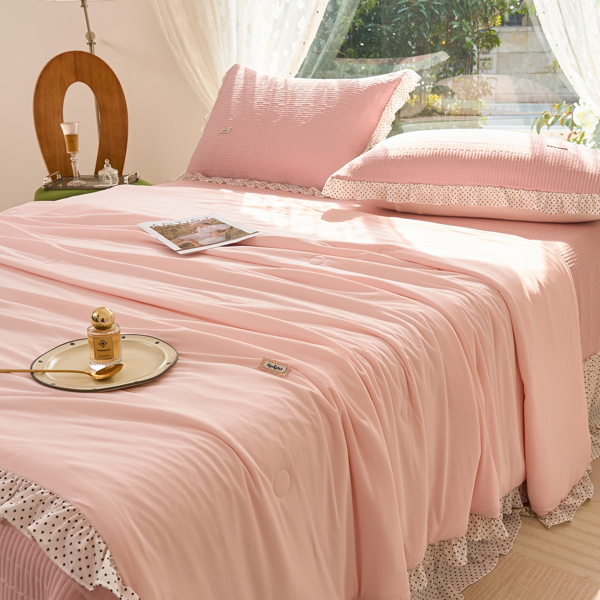 91家纺网 家纺一手货源 找家纺 优希家纺 2025新款芬妮夏被四件套 粉色