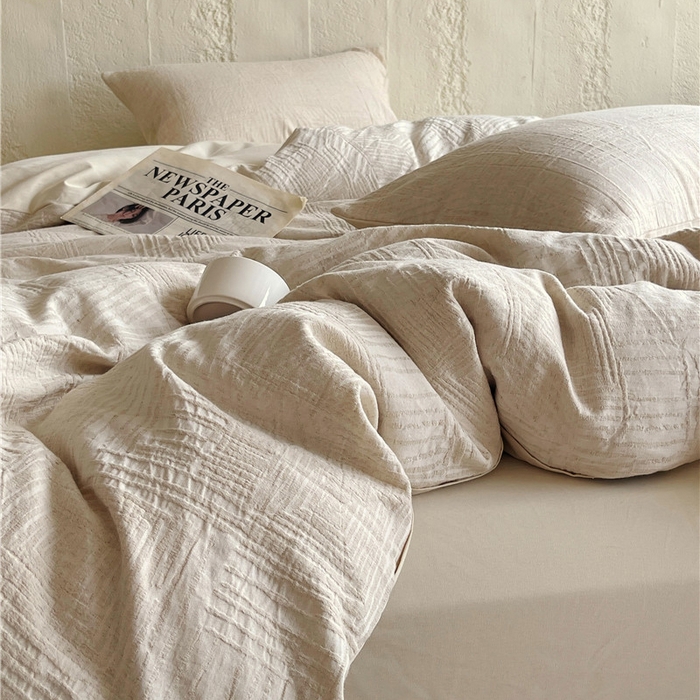 91家纺网 家纺一手货源 找家纺 琪格格纺织 2025新款复古简约棉麻轻奢大提花全棉加厚磨毛四件套 摩卡-本色麻