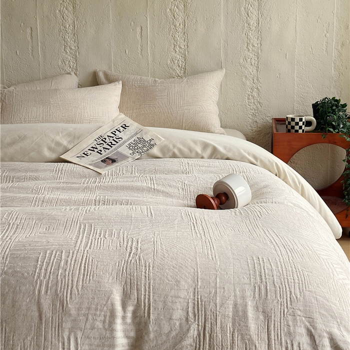 91家纺网 家纺一手货源 找家纺 琪格格纺织 2025新款复古简约棉麻轻奢大提花全棉加厚磨毛四件套 摩卡-本色麻