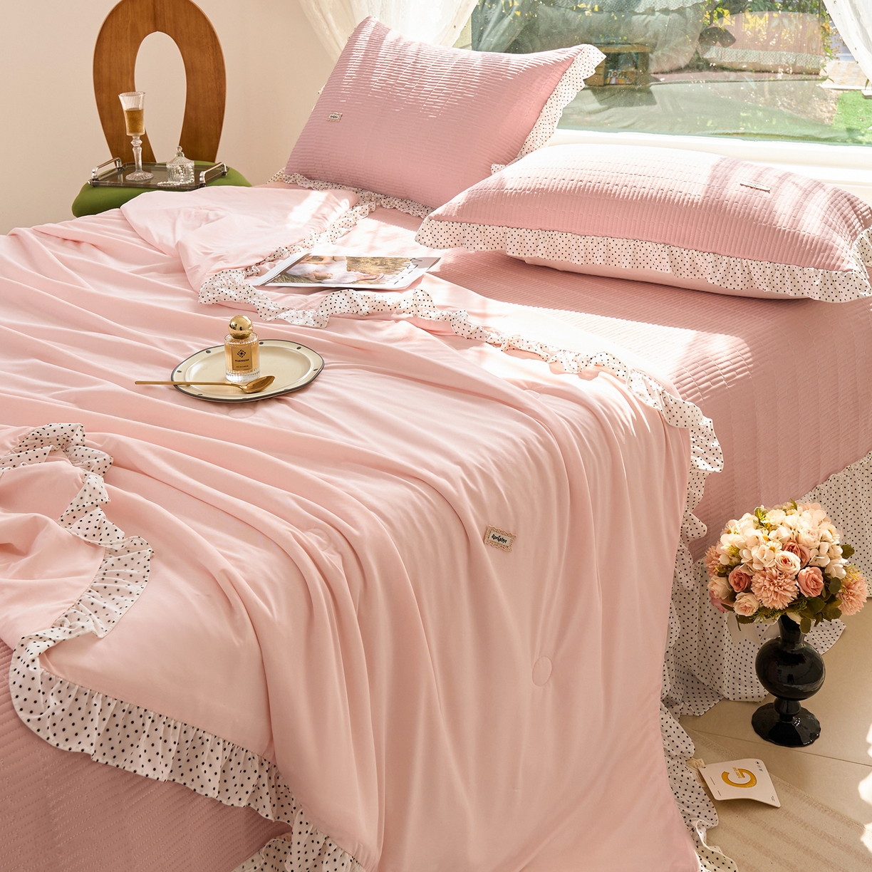 91家纺网 家纺一手货源 找家纺 优希家纺 2025新款芬妮夏被四件套 粉色