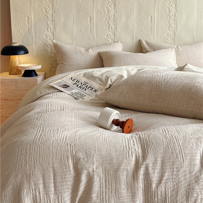 91家纺网 家纺一手货源 找家纺 琪格格纺织 2025新款复古简约棉麻轻奢大提花全棉加厚磨毛四件套 摩卡-本色麻