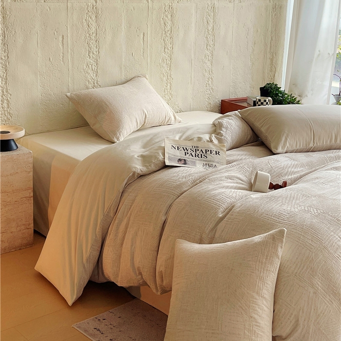 91家纺网 家纺一手货源 找家纺 琪格格纺织 2025新款复古简约棉麻轻奢大提花全棉加厚磨毛四件套 摩卡-本色麻