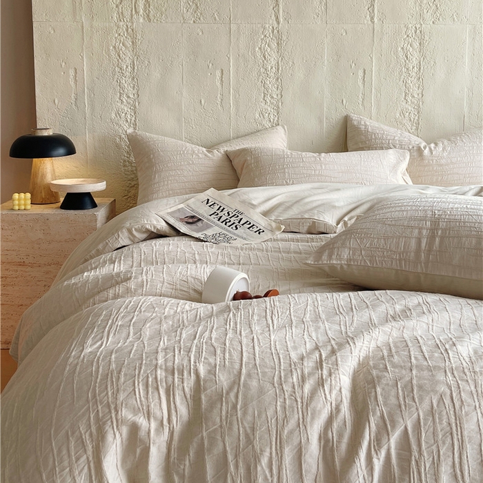 91家纺网 家纺一手货源 找家纺 琪格格纺织 2025新款复古简约棉麻轻奢大提花全棉加厚磨毛四件套 纳斯-本色麻