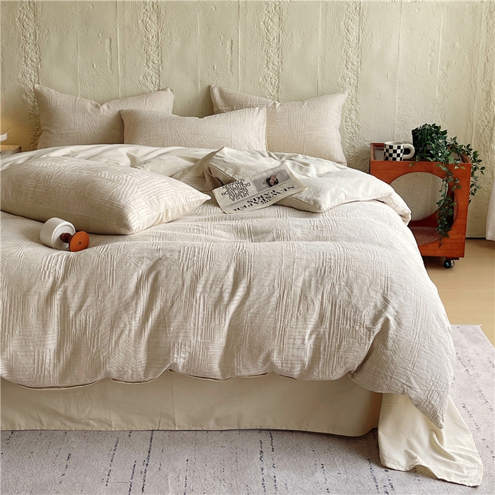 91家纺网 家纺一手货源 找家纺 琪格格纺织 2025新款复古简约棉麻轻奢大提花全棉加厚磨毛四件套 摩卡-本色麻