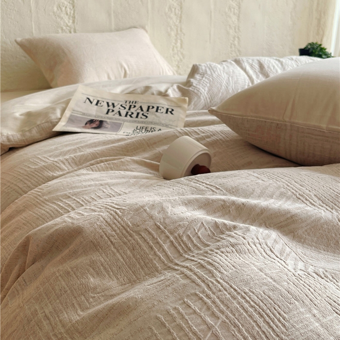 91家纺网 家纺一手货源 找家纺 琪格格纺织 2025新款复古简约棉麻轻奢大提花全棉加厚磨毛四件套 摩卡-本色麻