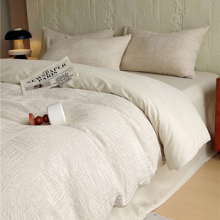 91家纺网 家纺一手货源 找家纺 琪格格纺织 2025新款复古简约棉麻轻奢大提花全棉加厚磨毛四件套 摩卡-本色麻