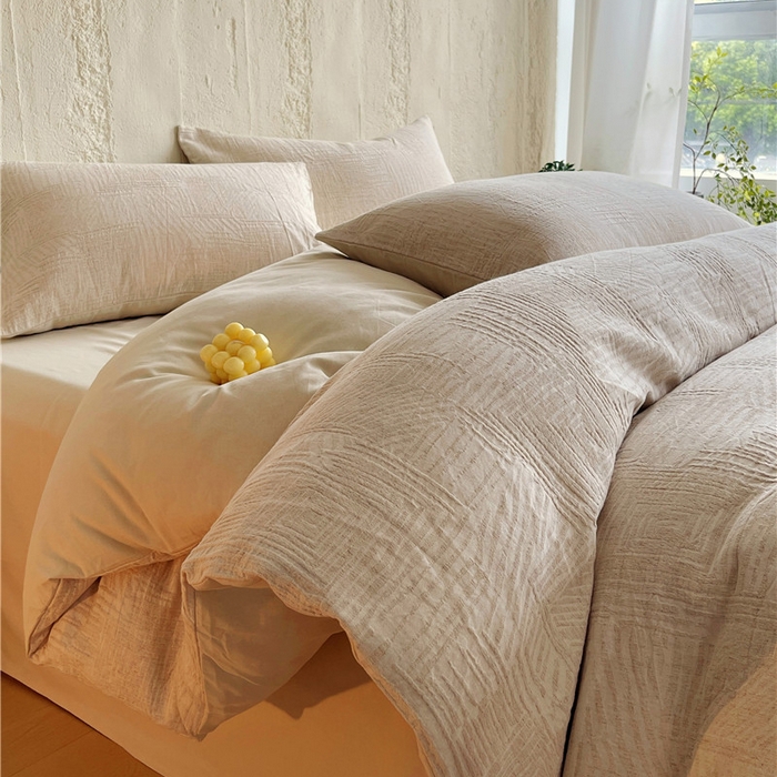 琪格格纺织 2025新款复古简约棉麻轻奢大提花全棉加厚磨毛四件套 摩卡-本色麻