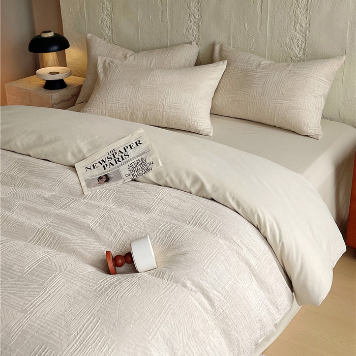 91家纺网 家纺一手货源 找家纺 琪格格纺织 2025新款复古简约棉麻轻奢大提花全棉加厚磨毛四件套 摩卡-本色麻